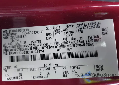 2014 Ford Escape Titanium из США, поврежденный, VIN 1FMCU9J93EUC24474